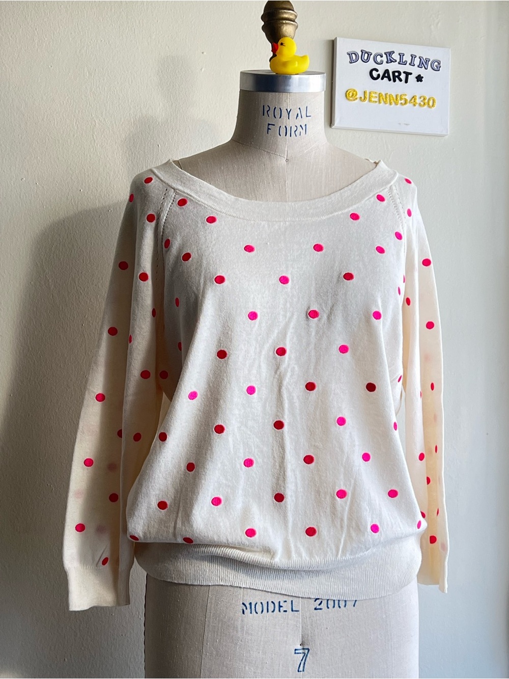 EUC Wallace Pink Polka Dot Embroidered Cotton Sweater  SZ-S